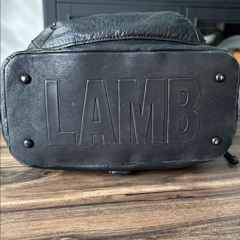L.A.M.B. Black Leather Bucket Backpack - Picture 3 of 14